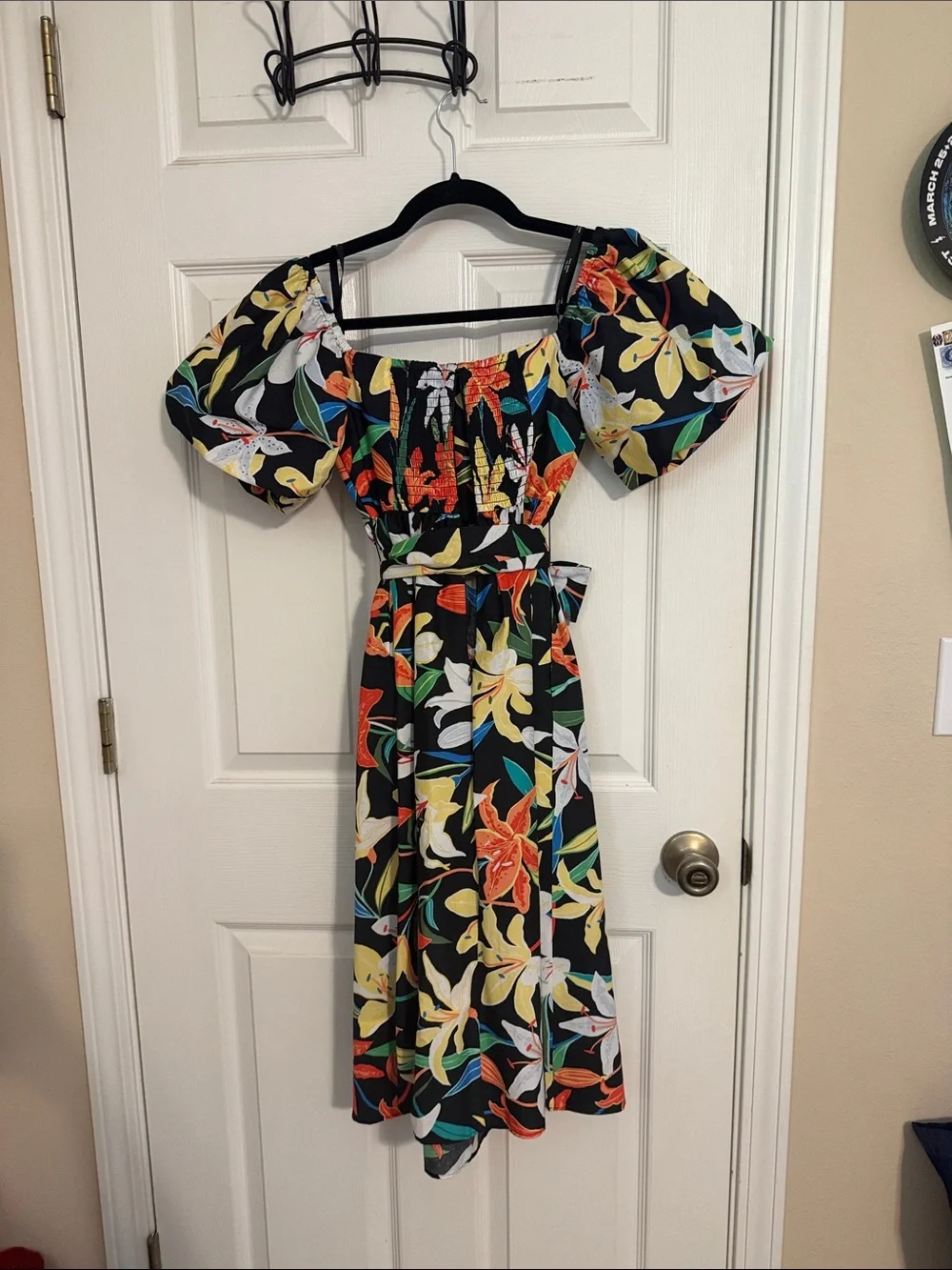 kate spade Black knee length Dress with Multicolor Floral Print